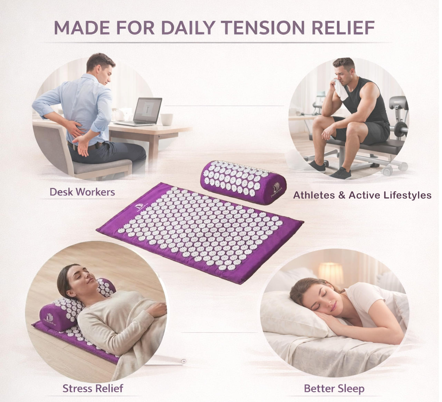 DoSensePro Acupressure Mat & Pillow Set – Extra-Long 29” Acupressure Therapy for Back & Neck Pain Relief, Sciatica, Stress Relief & Sleep Support – Includes Carry Bag & Hot/Cold Pack (Purple)