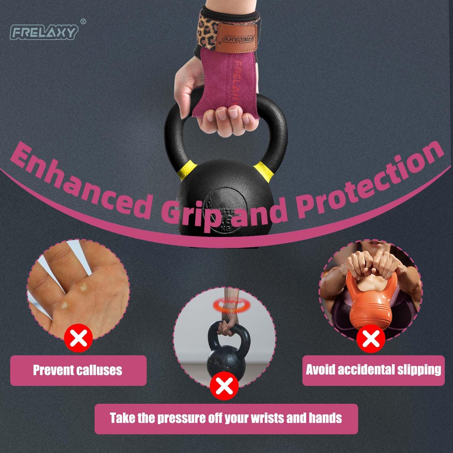 Frelaxy Lifting Wrist Straps Women and Men, Weight Lifting Grips with Cushion Wrist Loop, Double Layer Leather and Storage Pouch, Gym Workout Straps for Deadlift and Powerlifting (Purple/Leopard)