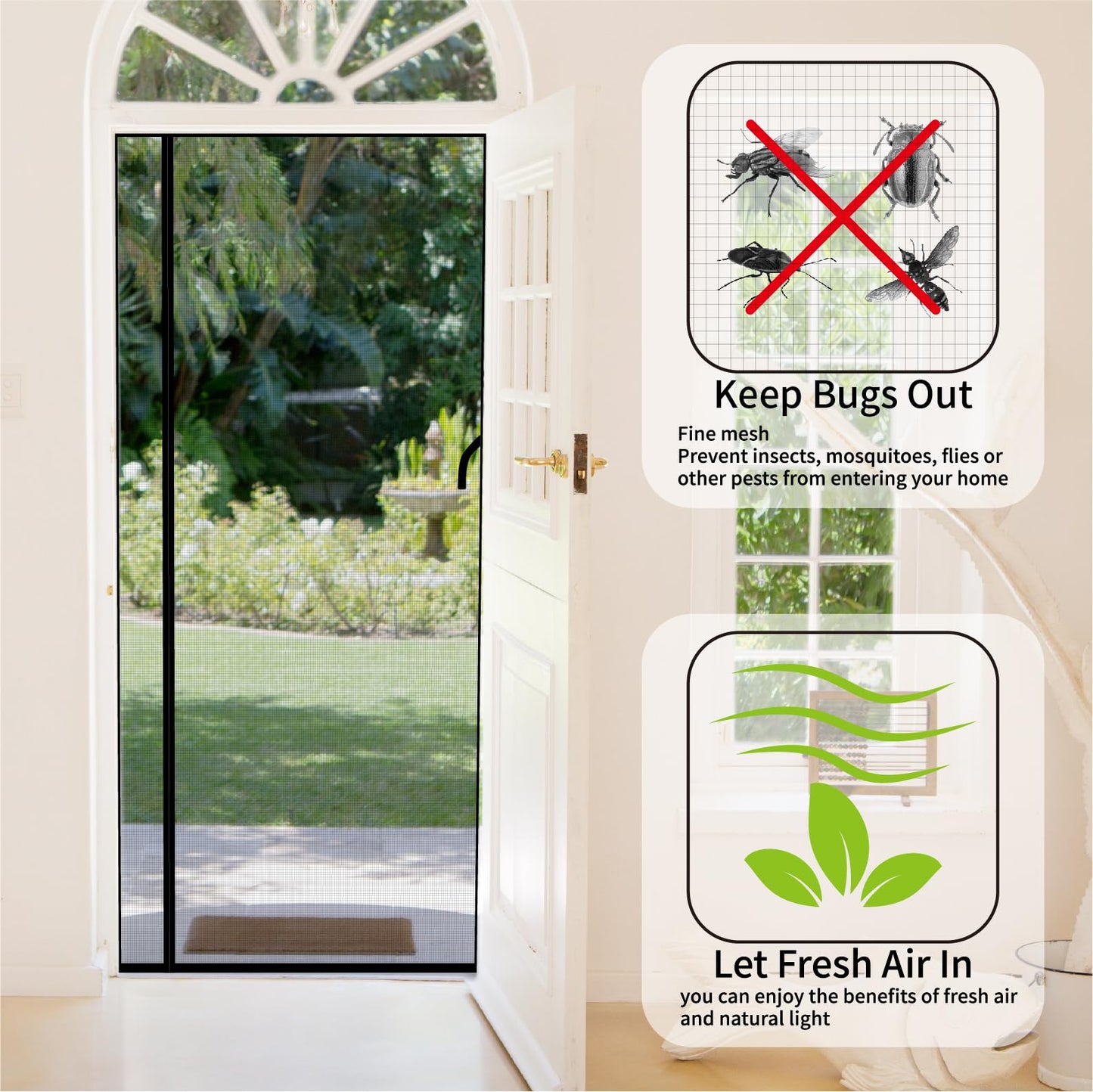 CHIYUNS Reversible Left Right Side Opening Screen Door Mesh Magnetic Closure Heavy Duty, Self Closing Fiberglass Bug Net with Magnet for Sliding Doors & Doorway, Pet Friendly, 72 x 80 inch