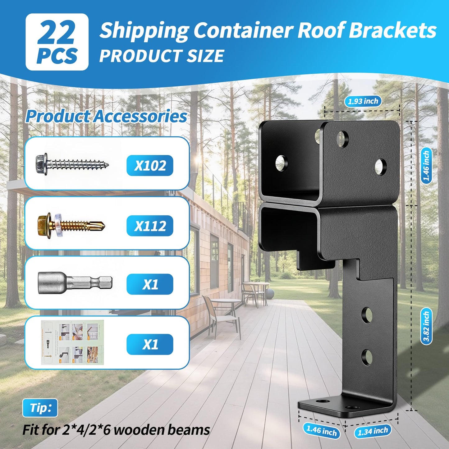 𝟐𝟐𝐏𝐂𝐒 Wood Truss Brackets for Shipping Containers, Heavy Duty 20ft Container Exterior Truss Brackets, Fits 2x4/2x6 Lumber, for Container Home, Office, Outdoor Bar