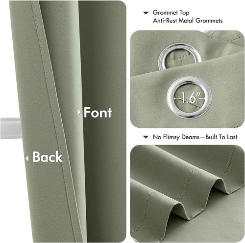 MIULEE Sage Green Blackout Curtains - Thermal Insulated Room Darkening Drapes | 64-Inch Length, 2 Panels