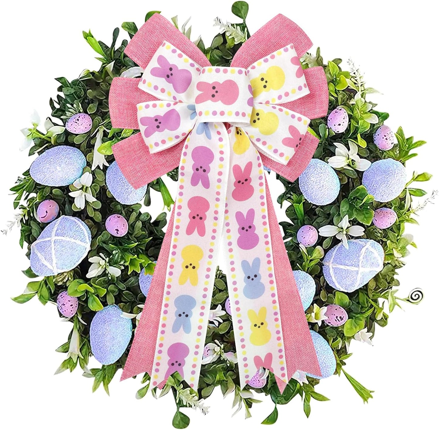 Yuubin Easter Bows - 2 Pcs Large 12x20 Inch Spring Decor with Bunny for Wreaths & Baskets
