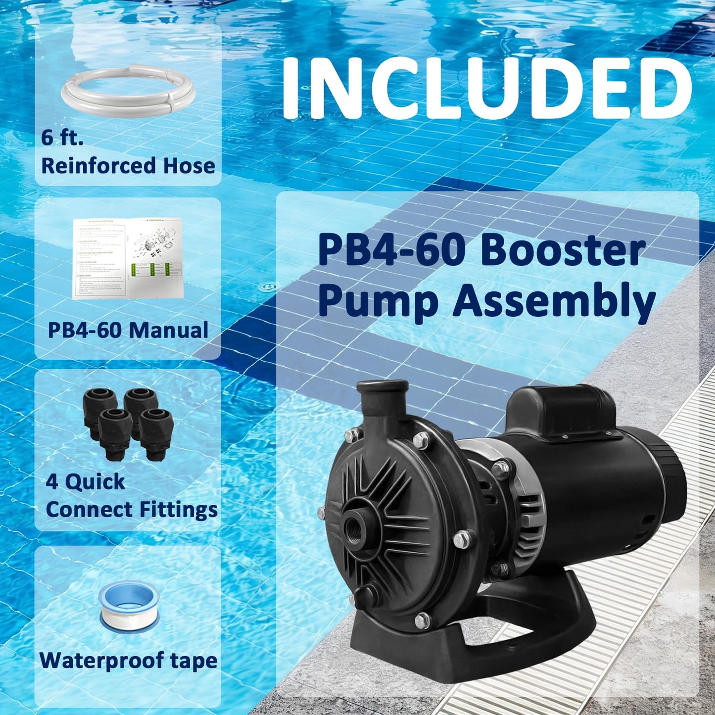 GXW PB4-60 Booster Pump 3/4 HP Fit for Polaris 180 280 380 480 3900 Kreepy Krauly＆Letro Legend Pressure Pool Cleaners