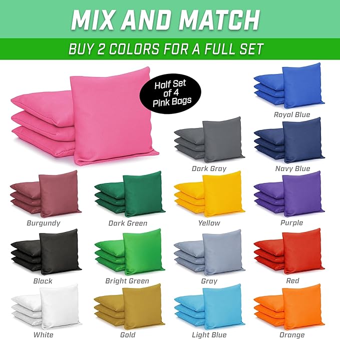 GoSports Classic Cornhole Bean Bags Set of 4-16 Colors Available - Regulation All Weather, Mix and Match