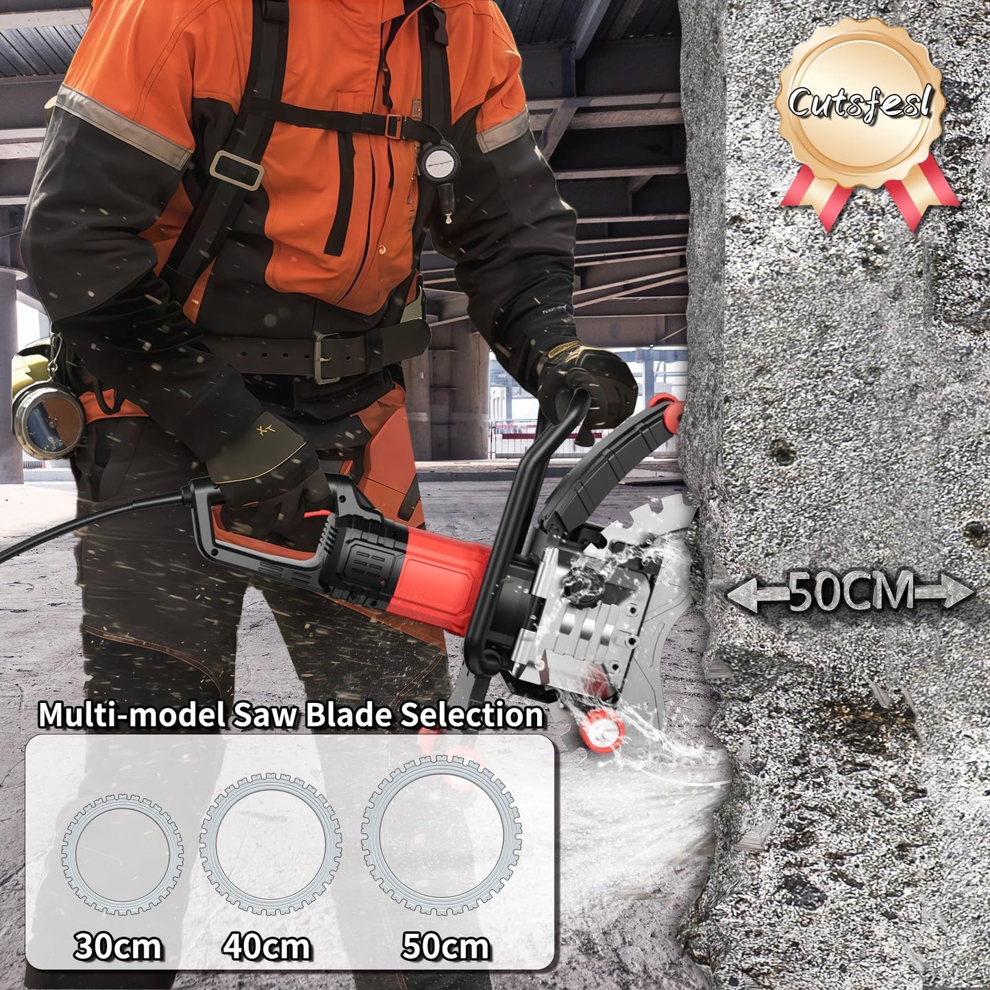 Ring Concrete Cutter Saw, Concrete Saw 20 Inch, 110V Pure Copper Motor with an Intelligent Water Pump for Reinforced Concrete, Ceramic Tiles, Red Brick Walls(110V,Depth of Cut 11.81inch)