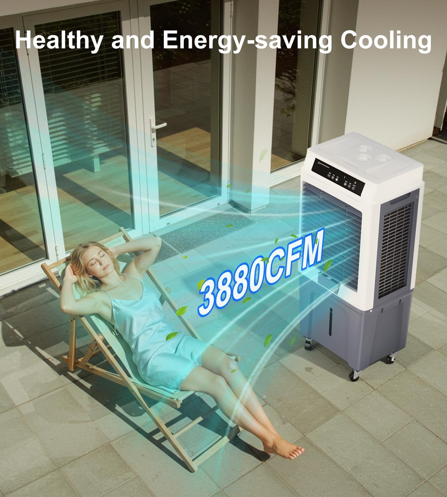 KEGIAN Swamp Cooler, 3880CFM Evaporative Air Cooler with 10.6 Gal Water Tank, 3 Speeds, Remote, 120° Oscillation, Windowless Portable Air Conditioners for Garage, Patio, Indoor/Outdoor Use