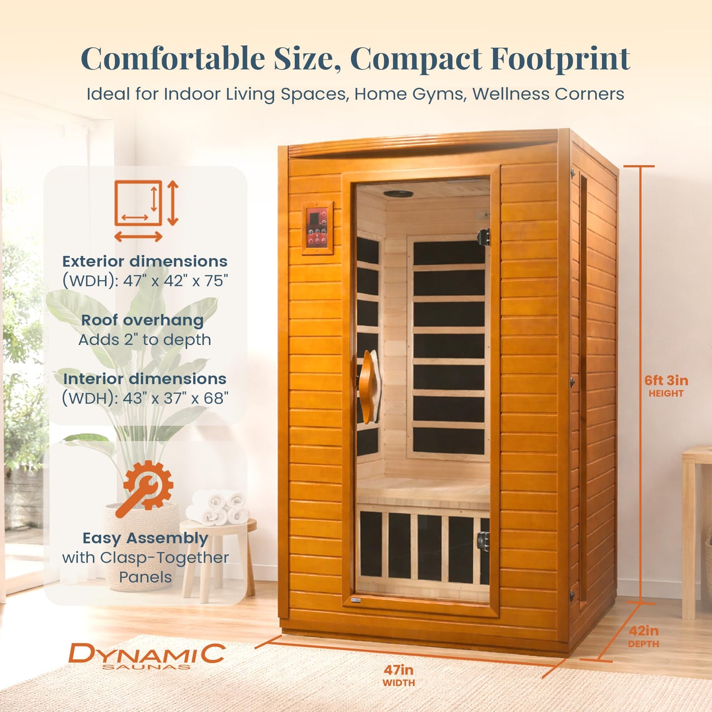 DYNAMIC SAUNAS Andora 2-Person Low EMF FAR Infrared Sauna with Red Light Therapy - Personal Indoor Dry Heat Wooden Sauna with Bluetooth Speakers for Home & Gym - Made from Canadian Hemlock Wood