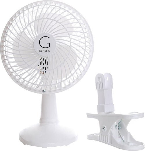 Genesis Clip Fan - 6-Inch Convertible Table-Top & Clip Design with Two Quiet Speeds | Off White