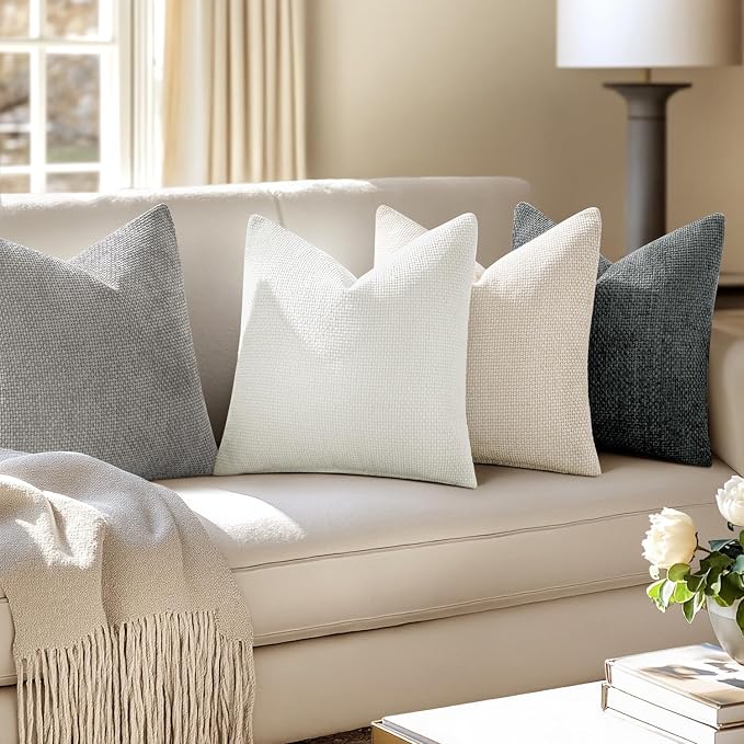 MIULEE Pack of 4 Couch Throw Pillow Covers 20x20 Inch Gray Soft Decorative Chenille Pillow Covers Farmhouse Accent Cushion Covers for Boho Home Decor Sofa Bedroom Living Room