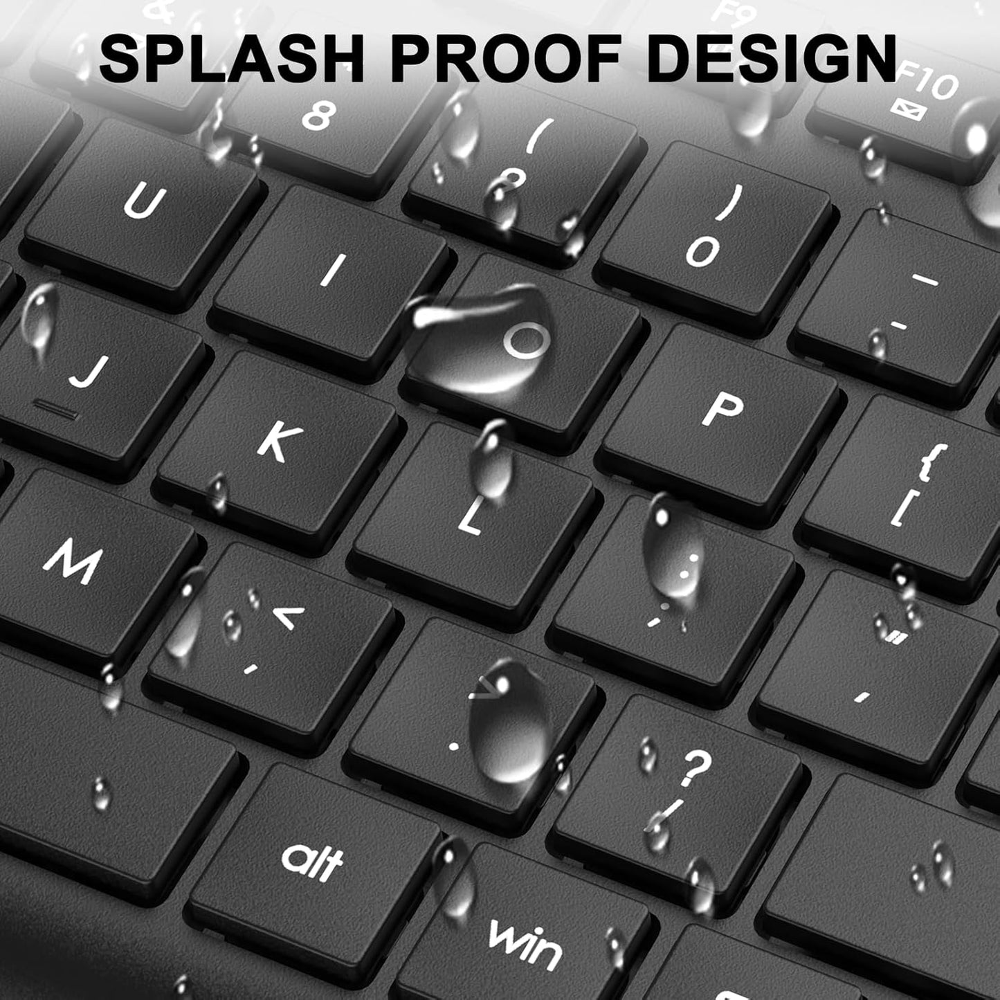 QUASIO 2.4GHz Wireless Keyboard and Mouse Combo, Full-Size Silent Ergonomic Keyboard and Optical Mouse, Long Battery