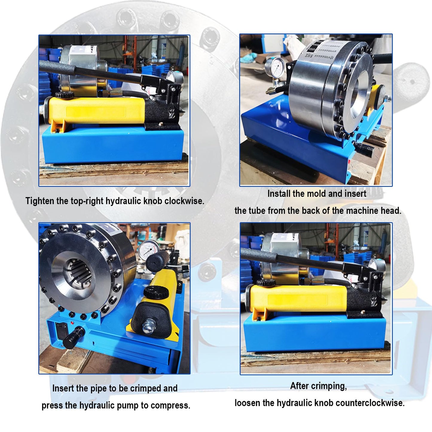 Hydraulic Hose Crimper Tool Kit with 8 Dies, Portable Manual High Pressure Hose Crimping Tool 1/4"–1" for Automotive AC, Tractor, Excavator & Hydraulic Hose Repair