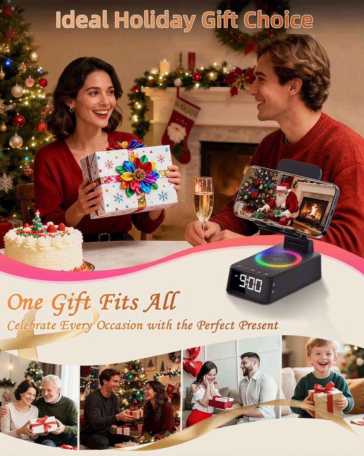 20 Gifts for Men Women, Cell Phone Stand with Bluetooth Speaker,Sound Machine White Noise Machine with Soothing