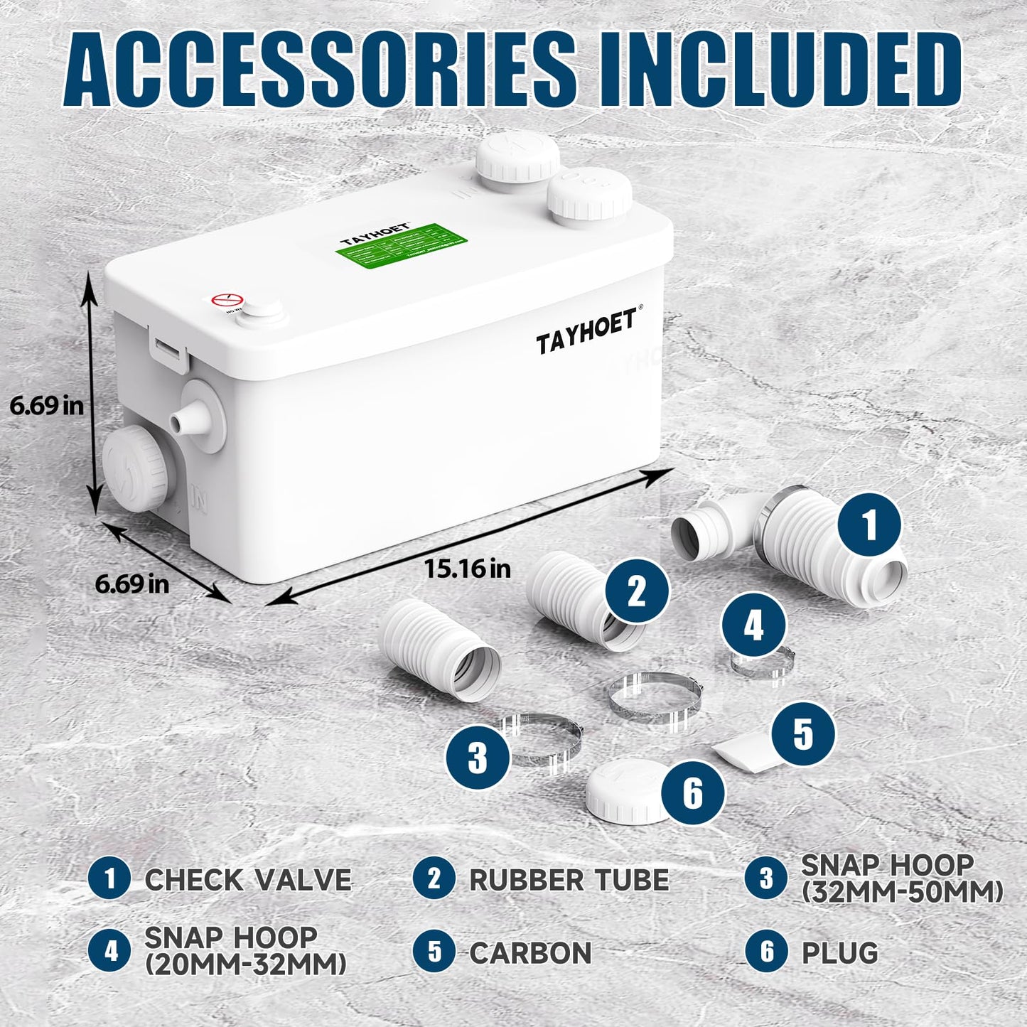 1.1HP Utility Sink Pump, 800W Macerator Pump with 3 Upgraded Inlets for Basement, Kitchen, Sink, Shower, Bathtub, Laundry