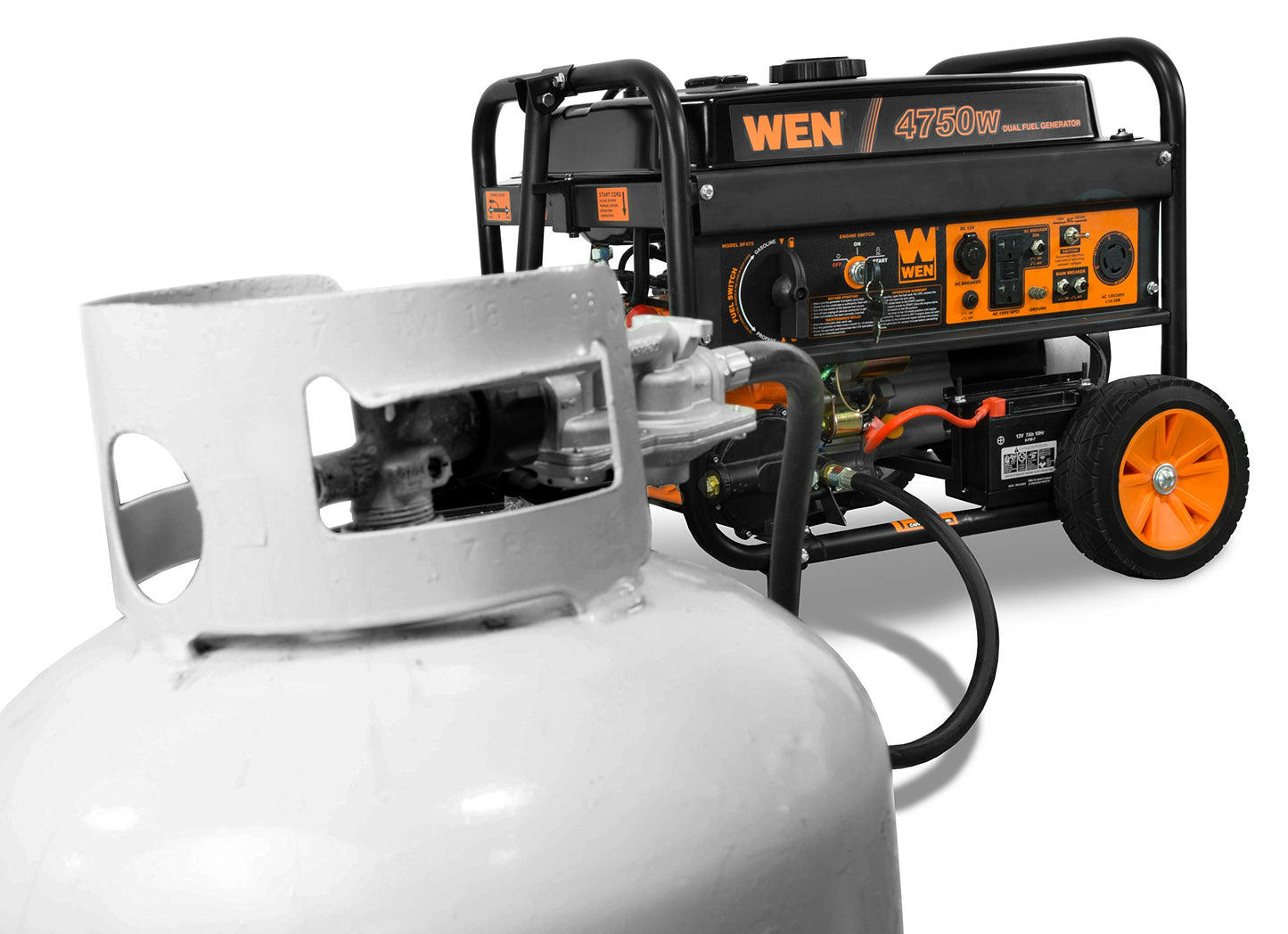 WEN 4,750-Watt 120V/240V Dual Fuel Portable Generator with Wheel Kit and Electric Start (DF475T)