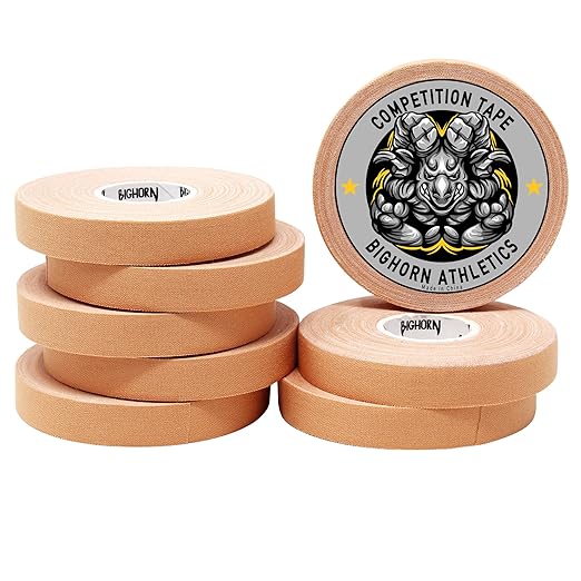 Bighorn Athletics Pro Series Jiu-Jitsu Finger Tape, 8-Rolls with Tin Holder, Enhanced Strength, Residue-Free (0.5-Inch, Nude)