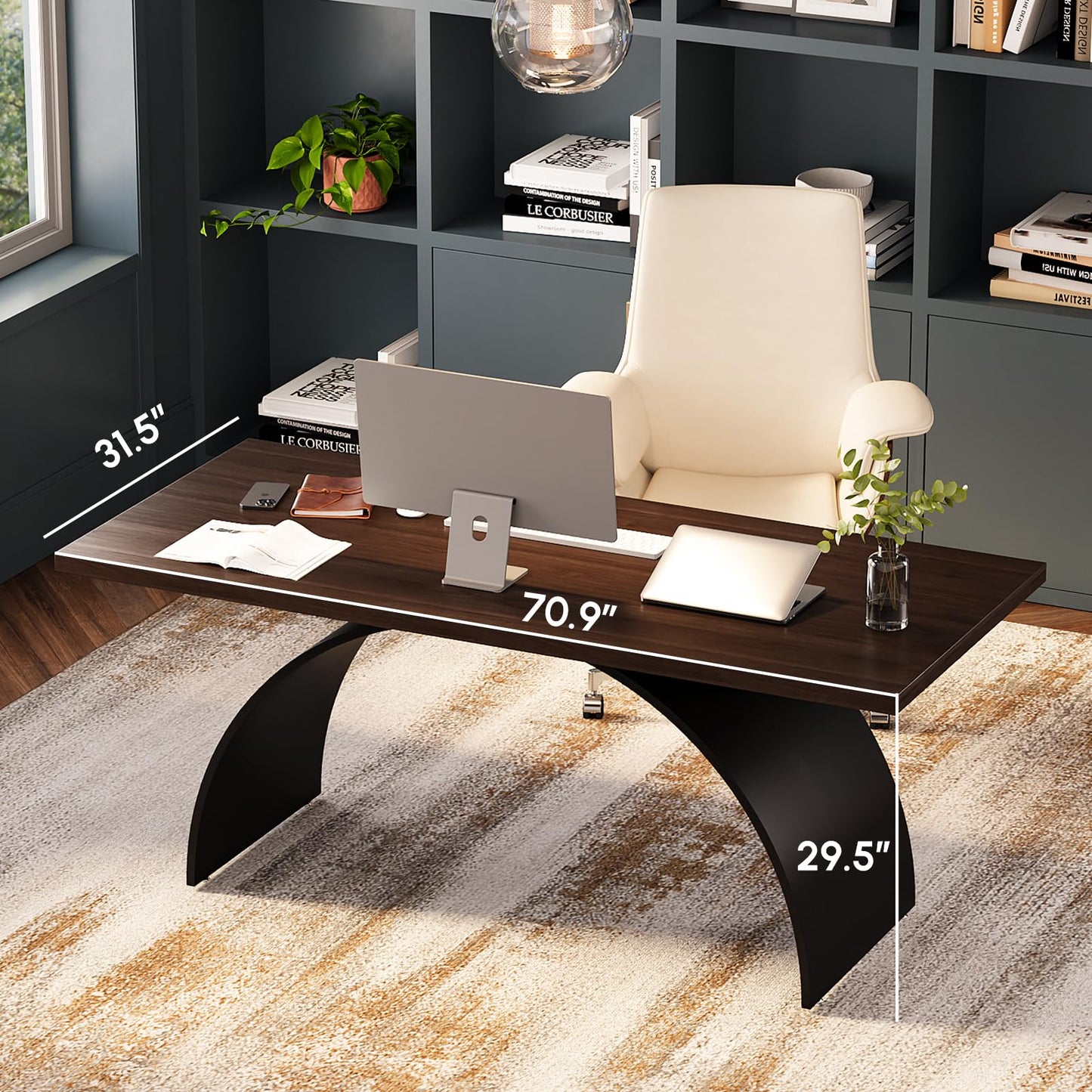 homary 70.9" Industrial Style Desk, Office Writing Desk Walnut Desk Modern Computer Desk Home & Office Furniture
