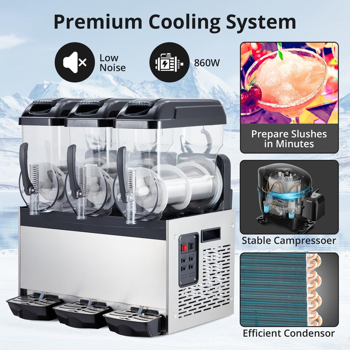 Garvee Commercial Slushy Machine, 36 L/9.6 gal Frozen Drink Margarita Machine Smoothie, Self-Cleaning, 860W Stainless Steel Slushy Machine for Snow Melts, Cocktails, Homes, Coffee Shops, Restaurants