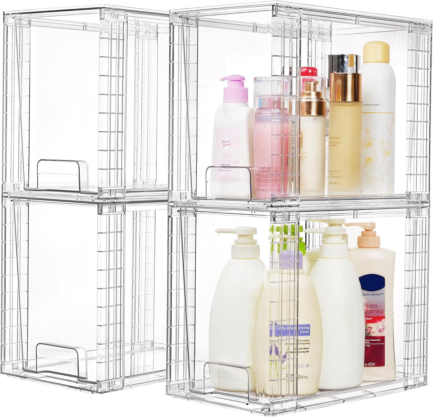 Vtopmart Clear Stackable Storage Drawers - 9.7" High Plastic Organizers for Skincare & Bathroom Supplies | Ideal for Cabinet & Vanity