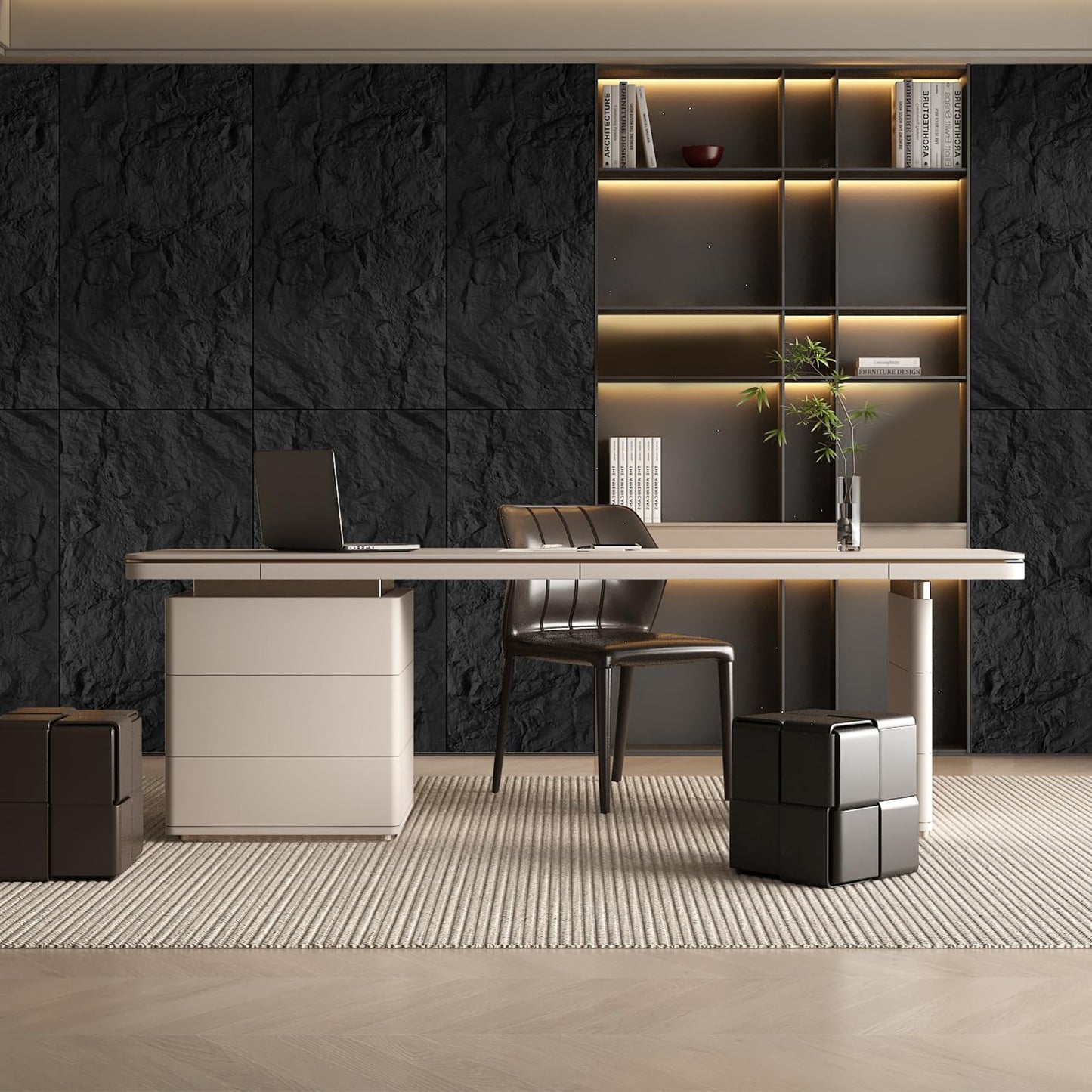 VESLARA 4 PCS Faux Stone Wall Panel 43.3’’ x 23.6’’ PU Wainscoting Panel with Mountain Rock Design 3D Wall Panel for Interior Wall Decor Bedroom Living Room Office Black