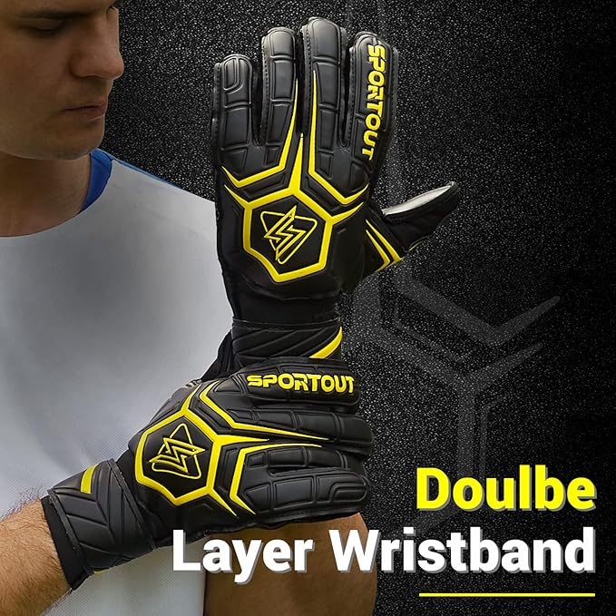 Sportout Goalie Gloves, Goalkeeper Gloves with Finger Protection, Breathable Soccer Goalie Gloves, 4mm Latex, for Kids Youth and Adult