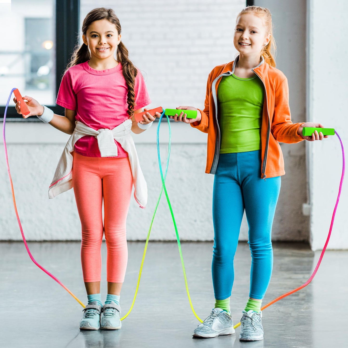 ZATAYE 6 Pack Kids Jump Rope, Colorful Gradient Nylon Skipping Ropes for Children, 7.55FT Adjustable Length, Plastic Handles, Lightweight Jumping Ropes for Schools, Events, and Family Fun