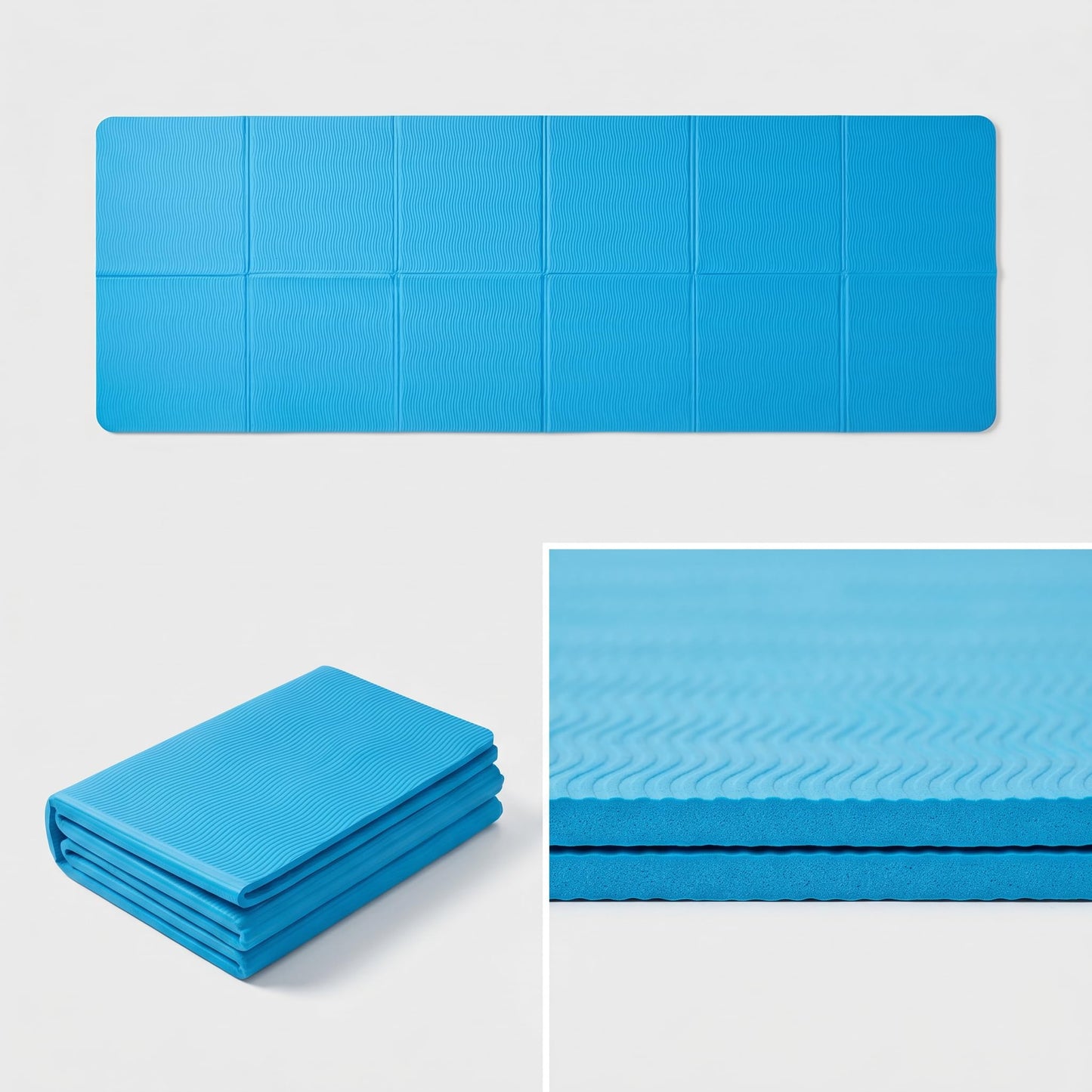 TPE Yoga Mat with Hanging Holes, Wall Mount Workout Mat, Shock Absorbent Fitness Pad for Home Gym, Pilates & Meditation (blue foldable)
