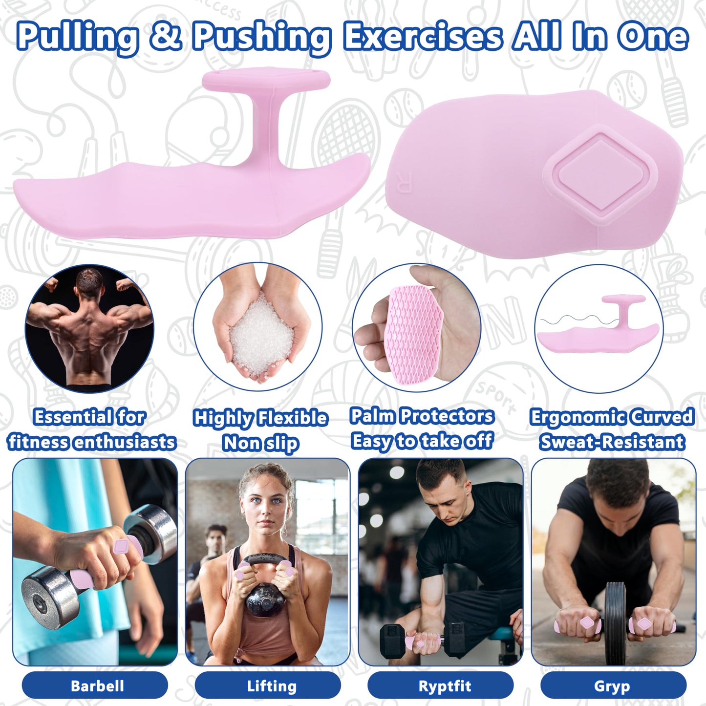 Epritliber Large Silicone Workout Grips Kit with Gym Towel &Storage Case,Weight Lifting Gloves Alternative,Gym Grips Gloves Gifts for Men Women,Gym Hand Palm Protection Pads for Dumbbell,Barbell,Rypt