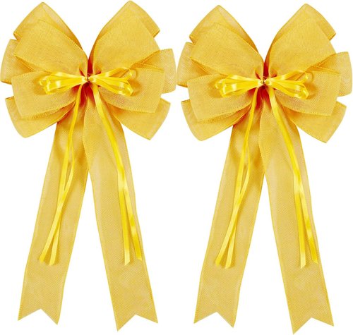 Hongsome Large Yellow Easter Wreath Bow Decor - Classic Glitter String & Burlap Ribbon | Versatile Seasonal Tree Topper Bows
