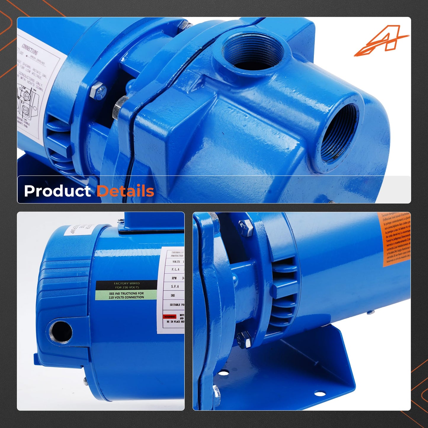 GT15 Self-Priming Centrifugal Pump Fit For Agricultural & Landscape Irrigation - 1.5HP Single Phase Cast Iron Water Pump