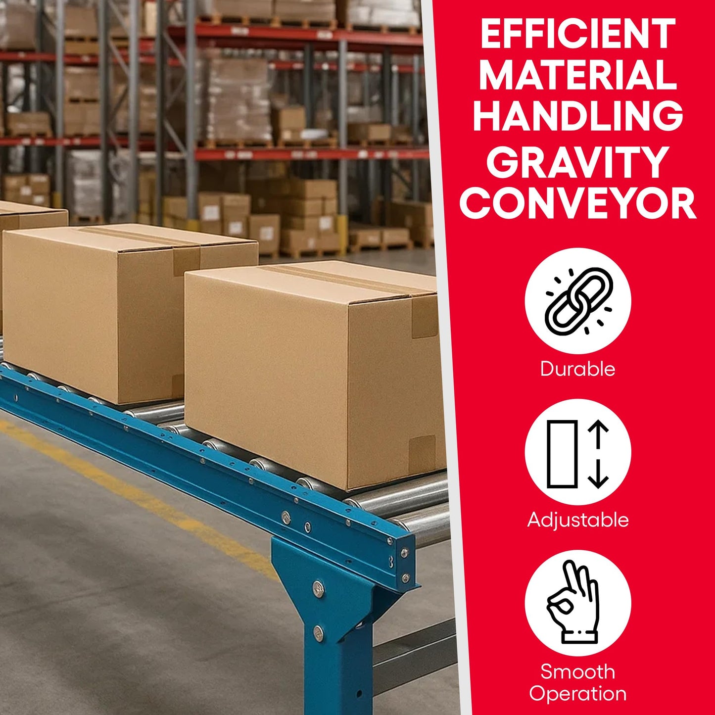 Ultimation Gravity Conveyor Roller Table Set 18" Wide x 5' Long with 1.9" Steel Rollers, Outfeed Support System for Saw Stand, Workshop or Unload Station, Adjustable Legs, Material Handling