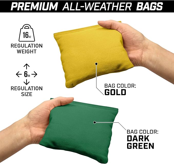 GoSports 4 ft x 2 ft Commercial Grade Cornhole Boards Set - Natural Wood Cornhole Boards, Choose from Different Bean Bag Color Combinations - Dark Green & Gold