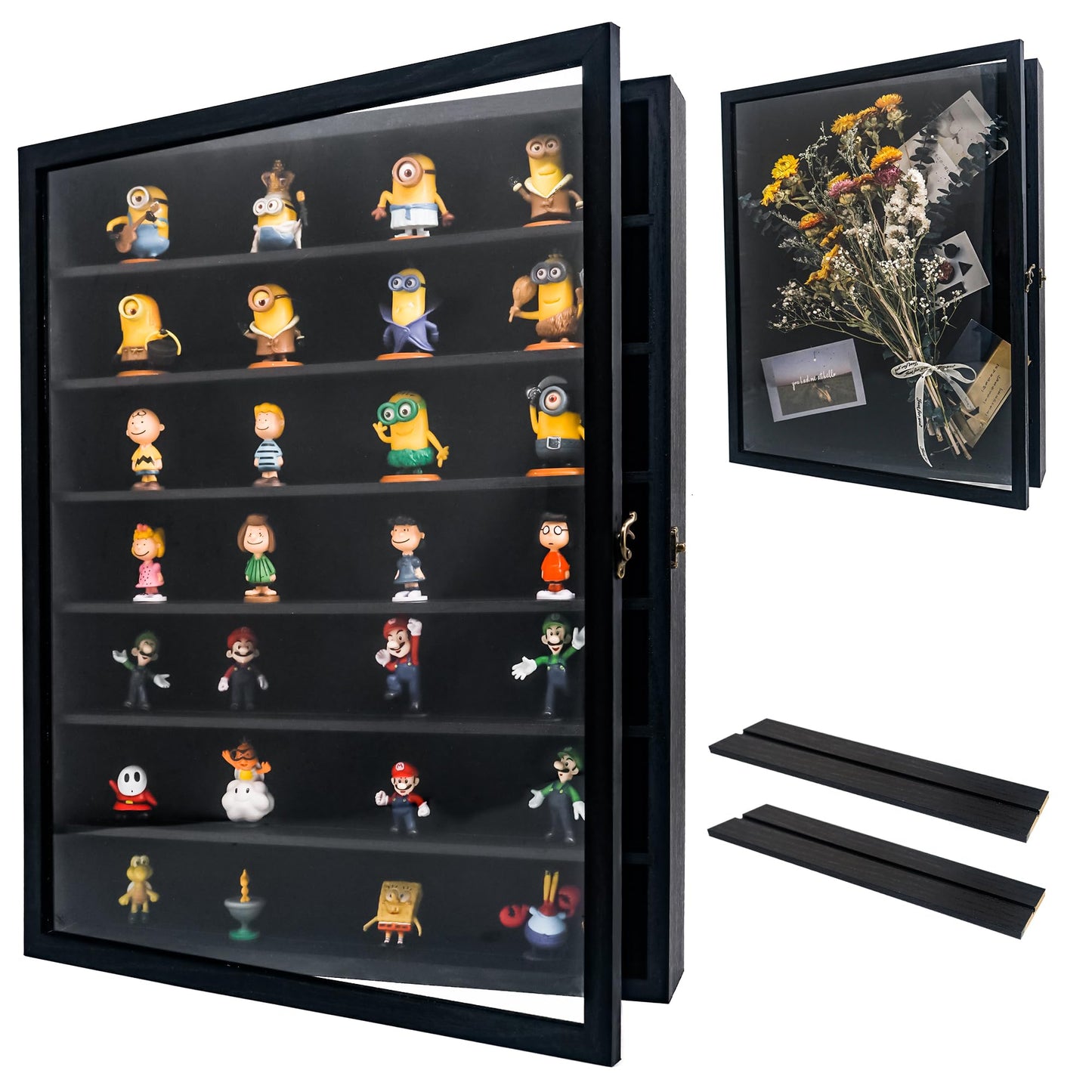 Hodeframe 16x20 Shadow Boxes Display Cases with Shelves, Black Deep Shadow Box Frame for Keepsake Collectibles, Coins Military Medals Pins Wedding Flowers