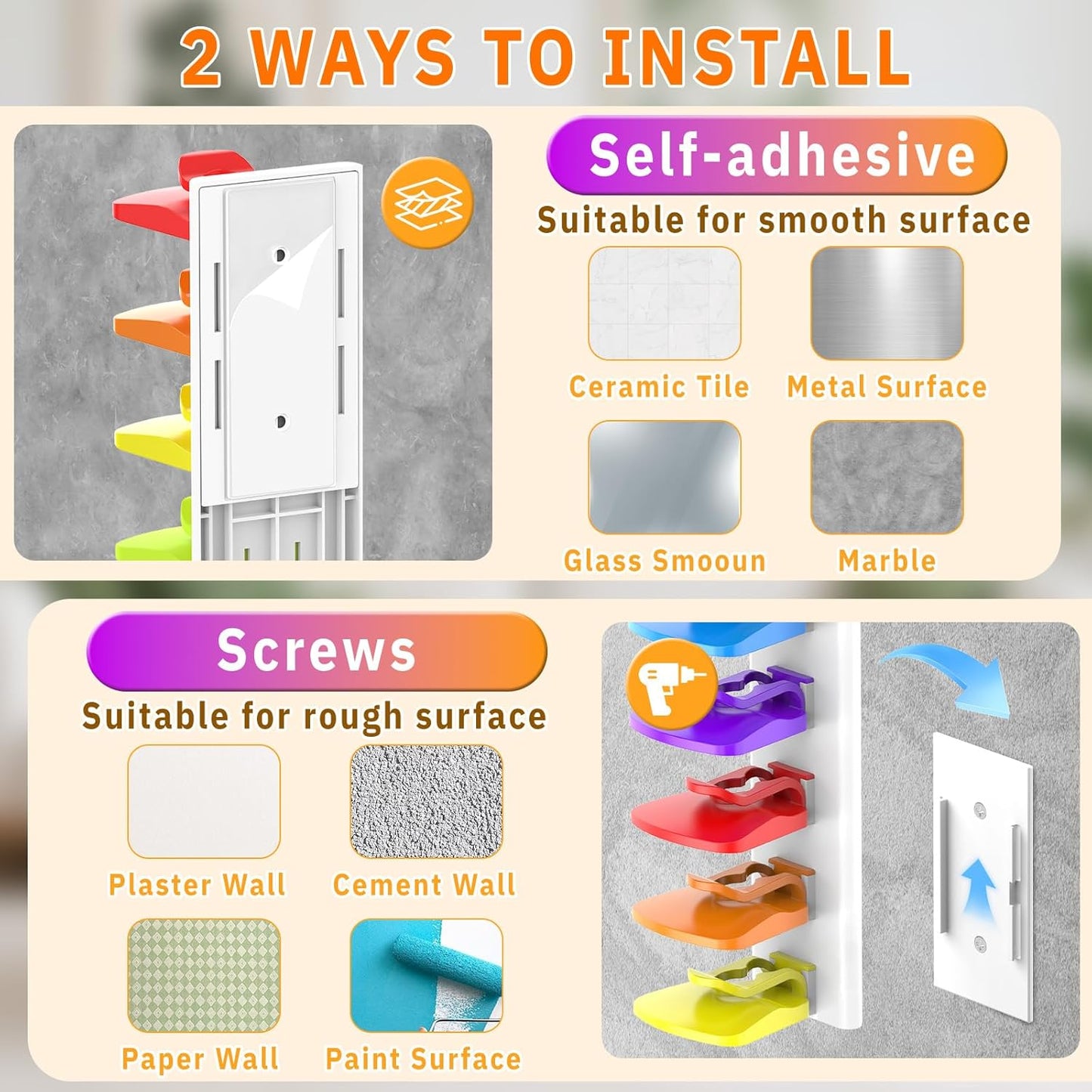 Volnamal Hat Organizer - 2 Pack Baseball Cap Rack Holds Up to 40 Hats | Space-Saving Wall Storage (White & Color)