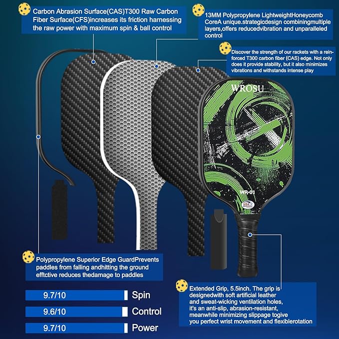 Carbon Fiber Pickleball Paddles Set of 4 or 2 Rackets,USAPA Approved Carbon Fiber Surface Pickle Ball Equipment Sets PP Honeycomb Core Pickleball Rackets & Accessories for Men,Women,Kids,Adults