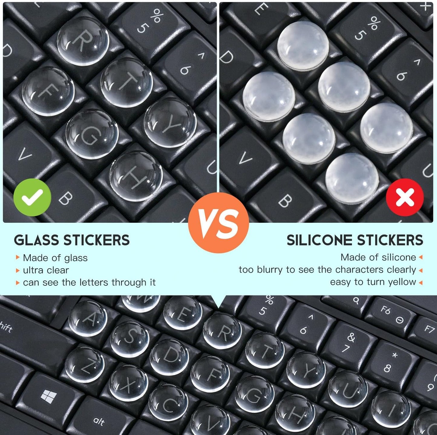 DAMMOMKO 54PCS Keyboard Stickers for Long Nails - Clear Glass Long Nail Keyboard Cover Bubbles, Raised Nail Art Typing