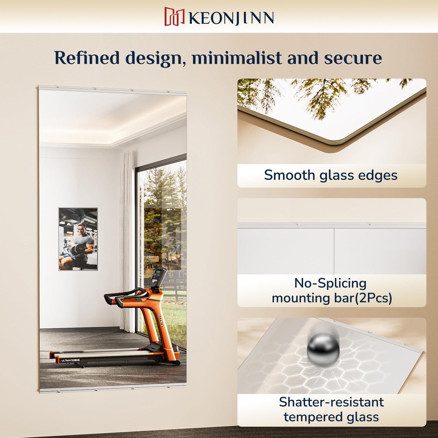 Keonjinn Home Gym Mirror, 56" x 24" - 2PCS Workout Mirrors for Home Gym, Frameless Tempered Glass, Full Body Wall Mirrors for Fitness Exercise, Yoga Room, Dance Studio, Bedroom, Garage
