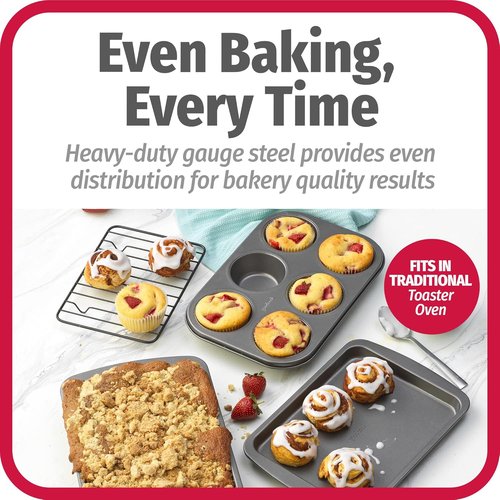 GoodCook Nonstick Steel Toaster Oven Set - 4-Piece Gray Set with Sheet Pan, Rack, Cake Pan & Muffin Pan