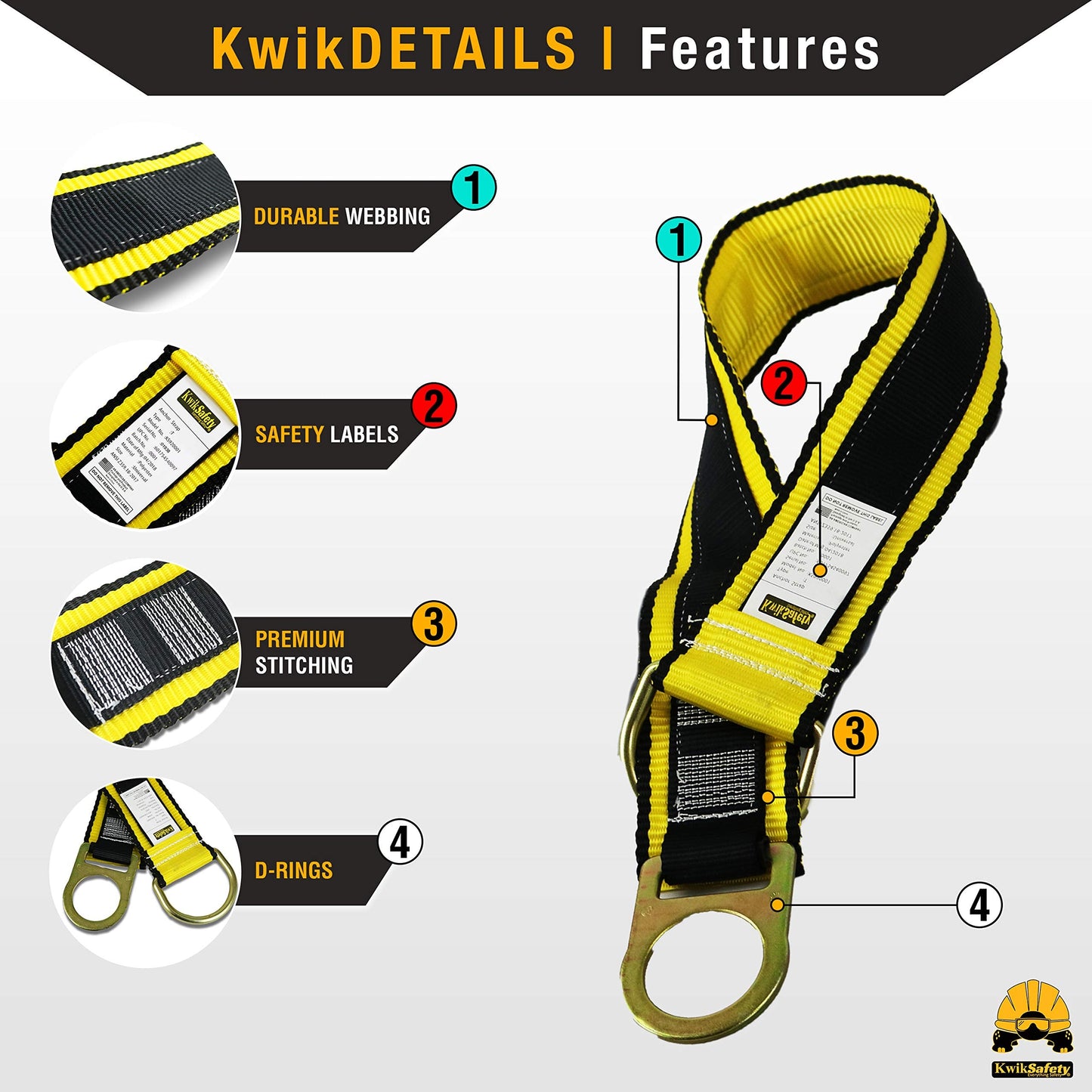 KwikSafety - Charlotte, NC - THUNDER [KIT] 3D Ring Full Body Safety Harness, 6' Lanyard, Tool Lanyard, 3' Cross Arm Strap Anchor ANSI OSHA PPE Fall Protection Arrest Restraint Construction Roofing