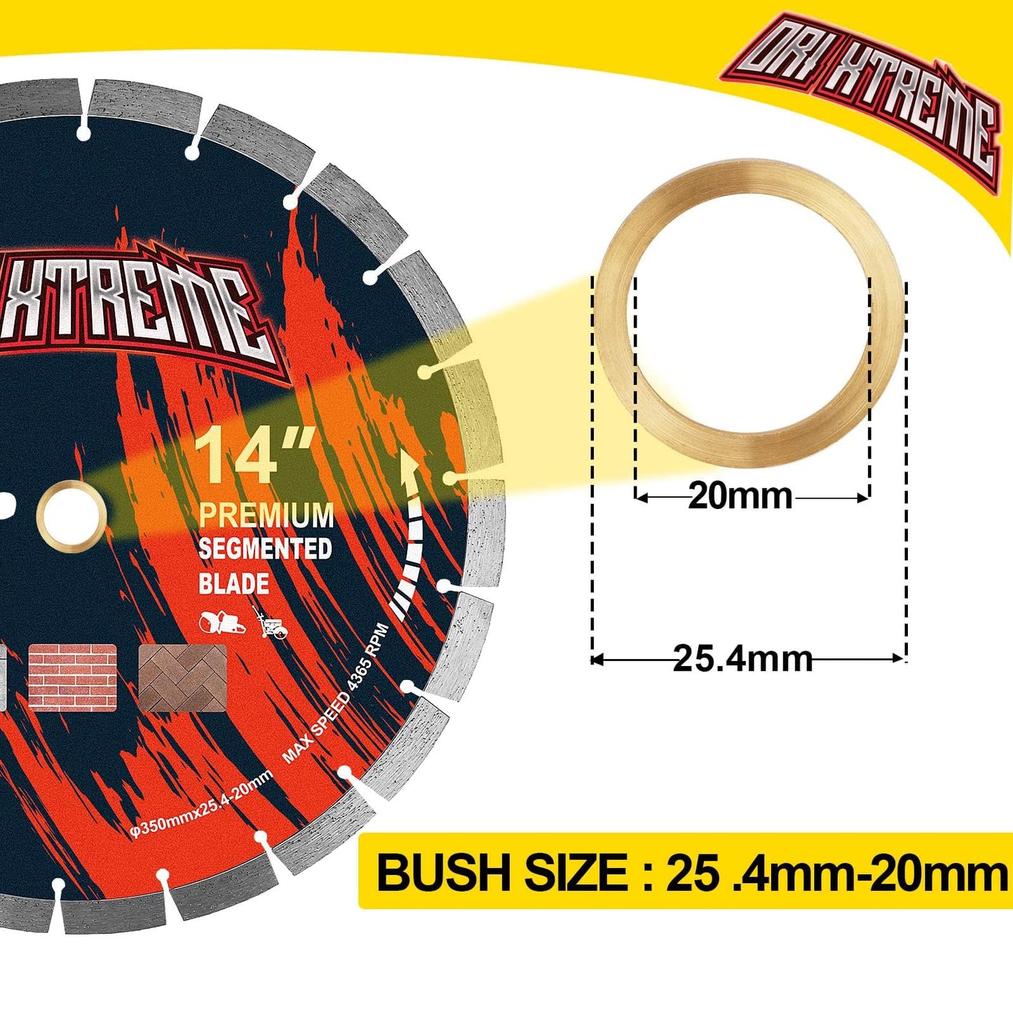 ORIXTREME 14 Inch Diamond Concrete Saw Blade 10Pcs, Segmented General Purpose Blade Dry/Wet Cutting Concrete, Reinforced Concrete, Masonry, Brick, Block,1"-20mm Arbor