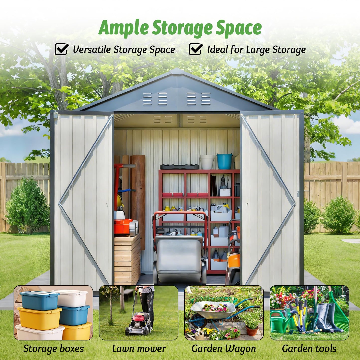 6x6 FT Outdoor Storage Shed with Lockable Doors & Sloping Roof & Clear Window, Galvanized Steel Metal Garden Tool Shed for Backyard, Patio, Poolside