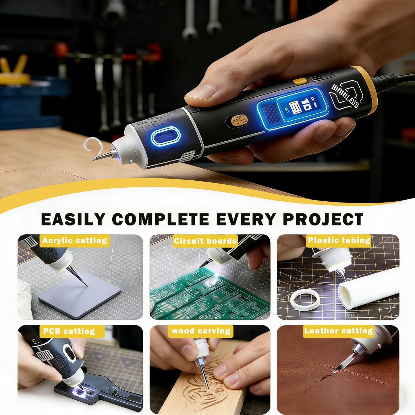 SPYOAMGHK 40kHz Wireless Ultrasonic Cutter Machine with Smart Cutting, 30W Handheld Ultrasonic Knife for 3D Printing, Plastic, Resin, Carbon Fiber Trimming - Auto Start Stop & Turbo Cooling