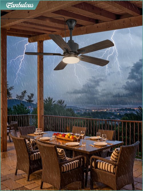Fanbulous 42" Outdoor Ceiling Fan with Light for Patios, IP65 Waterproof Gazebo Fan, Plug in Ceiling Fan with Remote, 3CCT 6-Speed Black Ceiling Fan with Hanging Hook for Porch, Pergola,Canopy