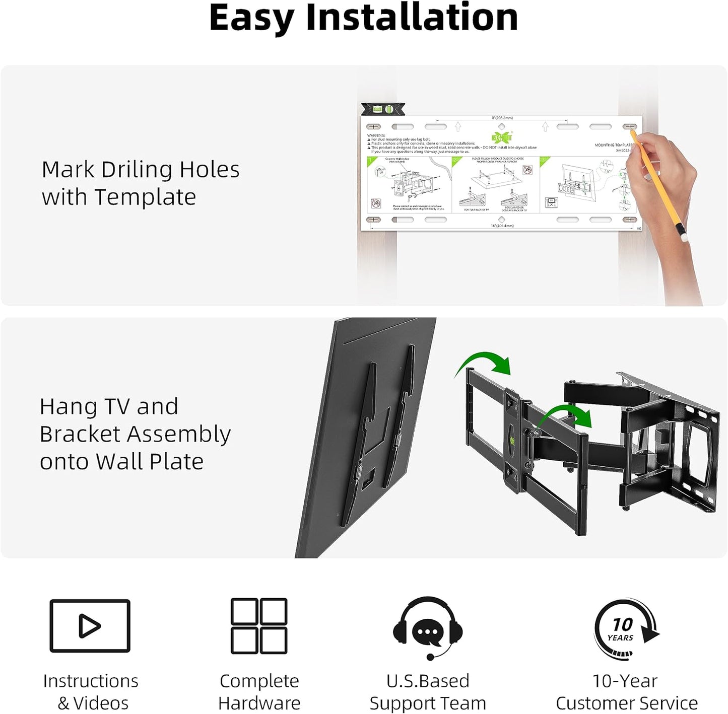 USX MOUNT Full Motion TV Wall Mount - Swivel & Tilt Bracket for 37"-84" TVs | Max VESA 600x400mm, 120 lbs Capacity