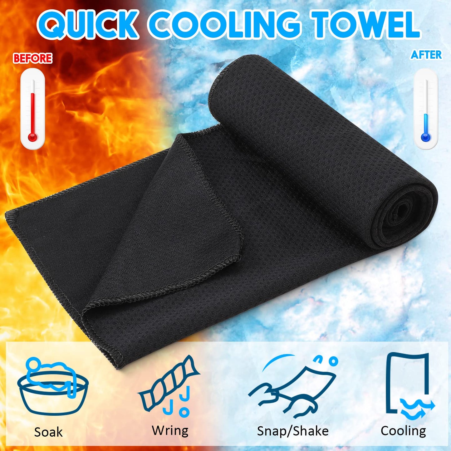 Redbaker 20 Pack Cooling Towel Bulk (40"x12"), Ice Towels for Neck and Face, Soft Breathable Microfiber Chilly Sweat Rag with Bags for Yoga, Sports, Running, Gym, Golf, Workout, Camping(Black)