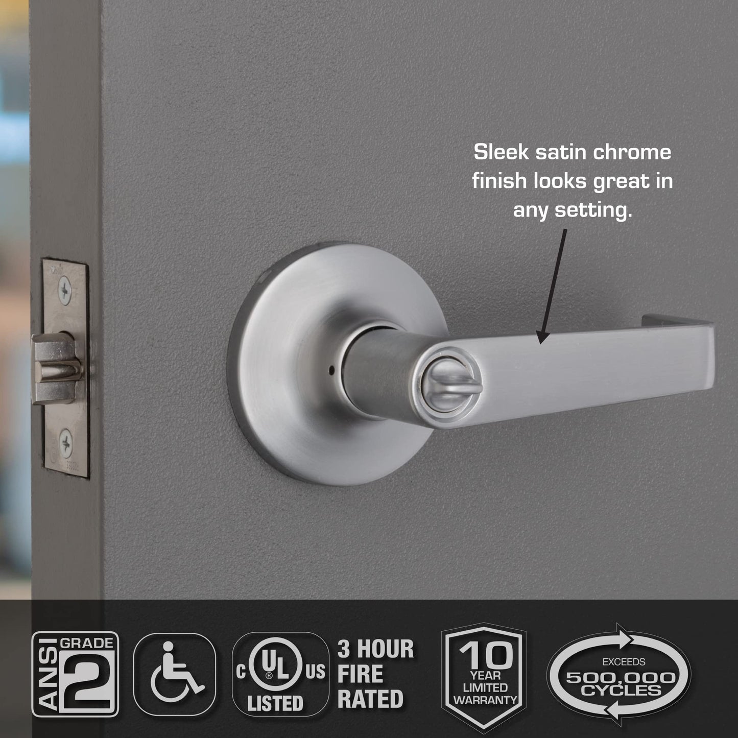 BRINKS Commercial - 4 Pack Light Duty Keyed Door Entry Lever, Satin Chrome Finish - Meets ANSI Grade 2 Standards and is ADA Compliant