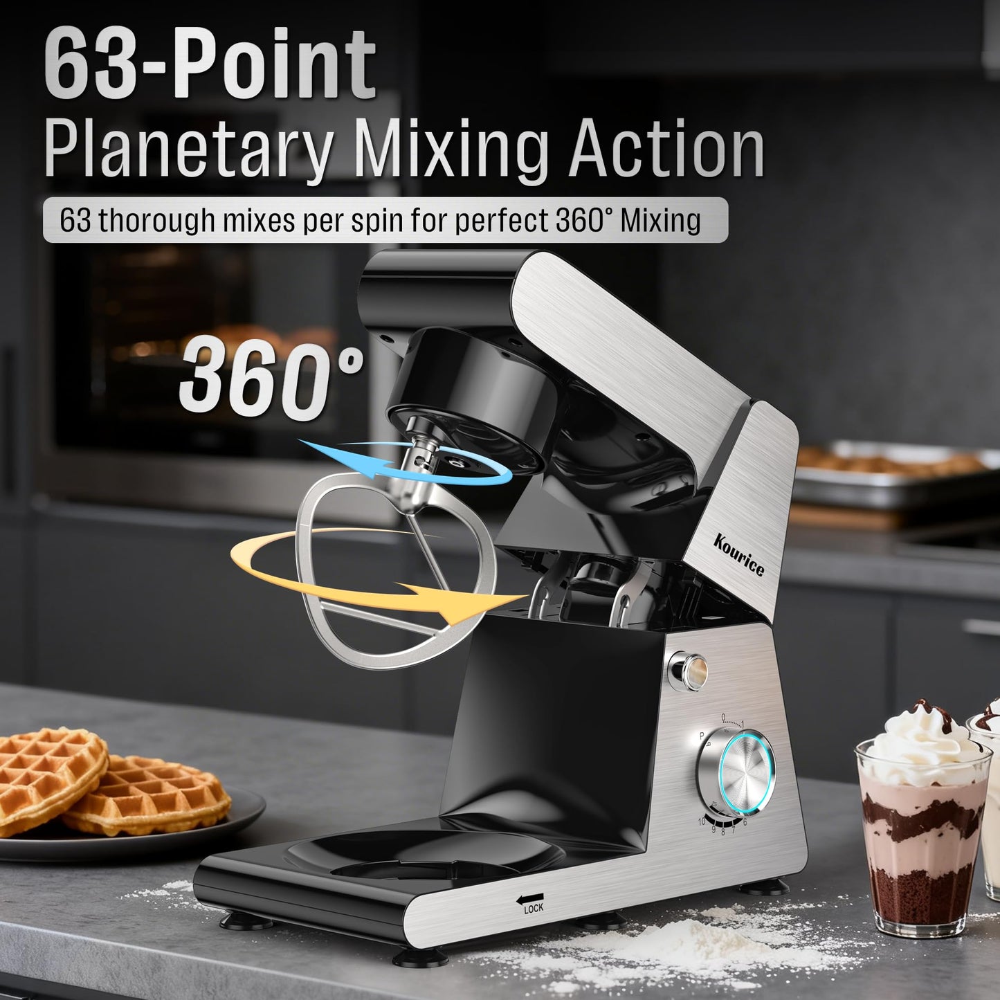 Stand Mixer Body with Stainless Steel Cladding Pro-Grade Powerful Kitchen Mixer for Baking Bread Dough Cake 10+p Speed Tilt-Head Electric Food Mixer With 6.5QT Bowl Dough Hook Wire Whisk Flat Beater