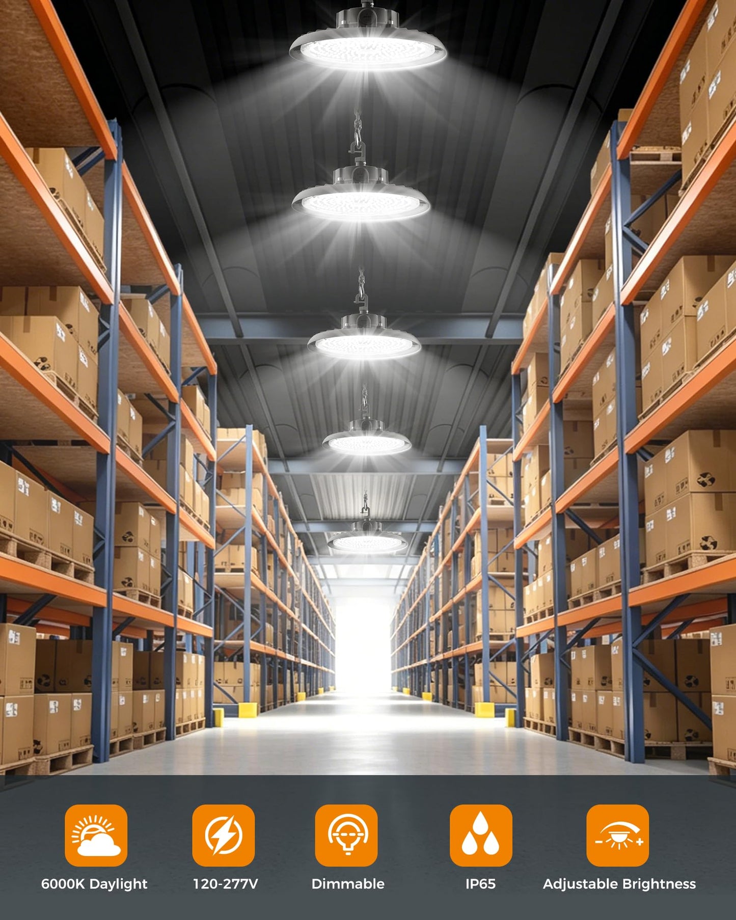 AIKVSXER 240W UFO LED High Bay Lights, 6 Pack, 6000K Shop Light 43200LM Commercial Bay Lighting IP65 LED Garage Lights, 5ft Power Cable Plug & Play for Warehouse Factory Workshop Barn AC100-277V