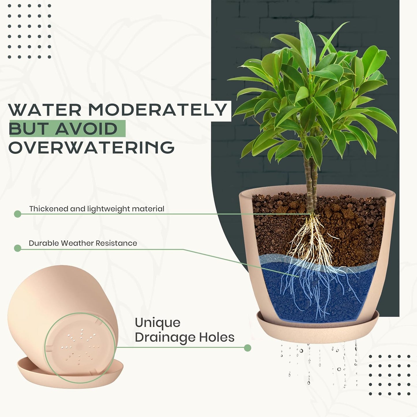 Utopia Home - Indoor Plant Pots with Drainage - 7 to 4.8 Inches, Pink Plastic Planters for Succulents & Cacti | Pack of 10