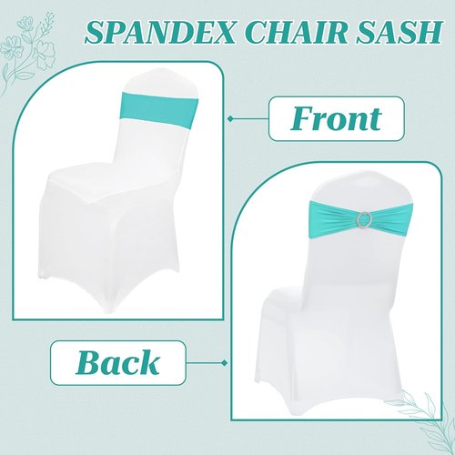 MDS Spandex Chair Sashes - Universal Fit Elastic Stretch Bands with Buckle for Weddings | Aqua Blue, Pack of 150
