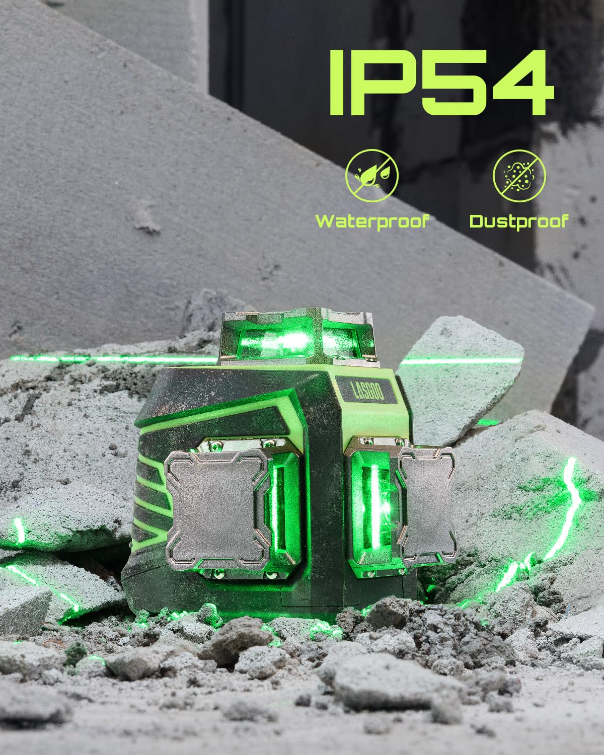 LasGoo Laser Level 3x360° Self Leveling, 3D Green Cross Line Laser for Construction and Picture Hanging, Rechargeable Battery, Remote Control, Magnetic Rotating Stand Included - LG-3Dx